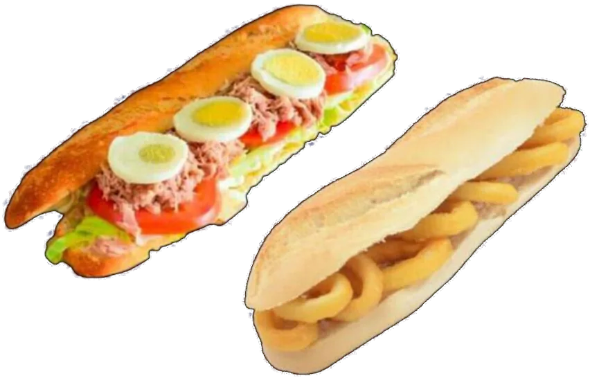 Bocadillo vegetal y bocadillo de calamares